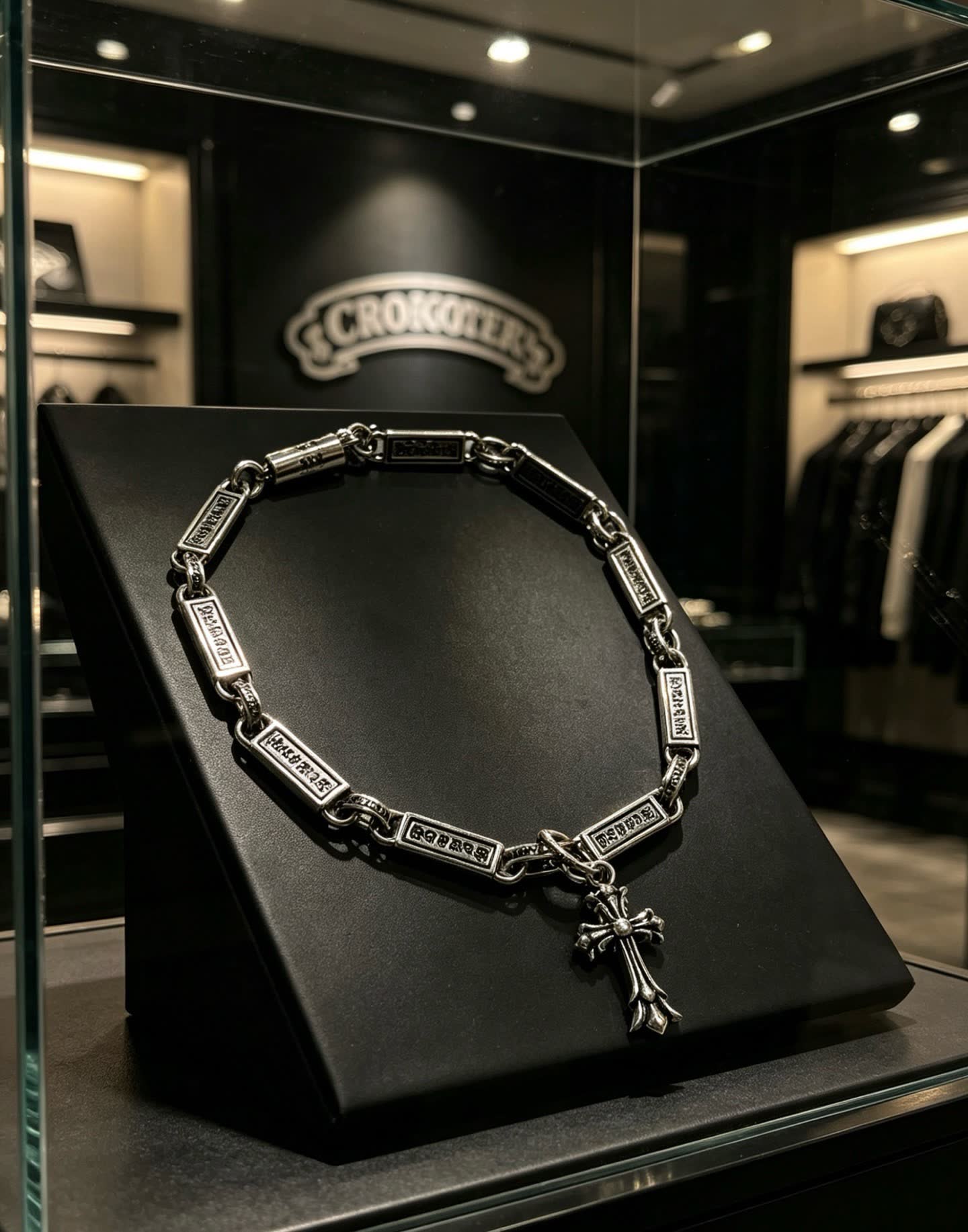 Chrome Hearts Silver Cross Charm Bracelet